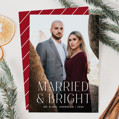Minimalist Married and Bright Red Photo Holiday Card