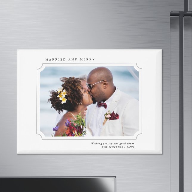 Minimalist Married and Merry Christmas Photo Magnet (Creator Uploaded)