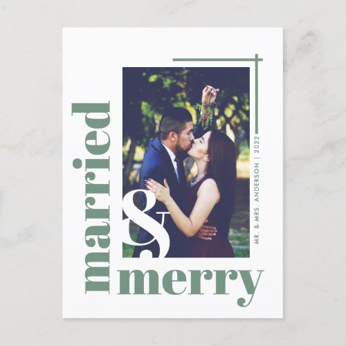 Minimalist Married and Merry Photo Christmas Postcard