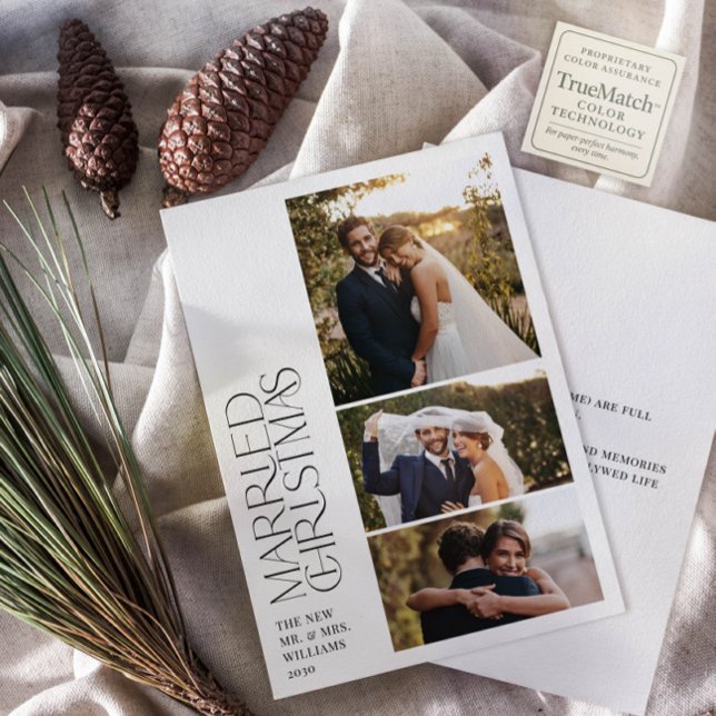 Minimalist Married Christmas Newlywed 3 Photo Holiday Card (Creator Uploaded)