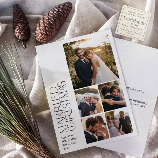 Minimalist Married Christmas Newlywed 5 Photo Holiday Card (Creator Uploaded)