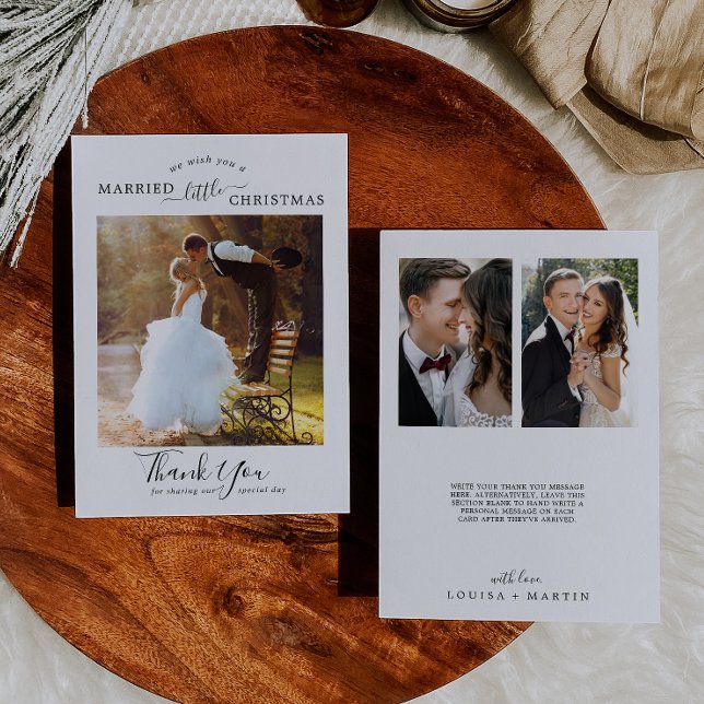 Minimalist Married Little Christmas 3 Photo Thanks Holiday Card (Creator Uploaded)