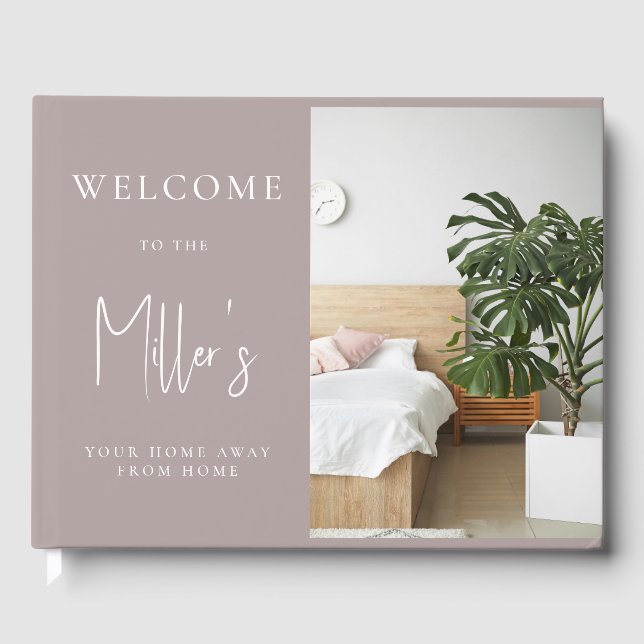 Minimalist Martini Brown Airbnb Vacation Rental Guest Book (Front)