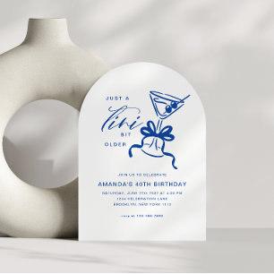 Minimalist Martini Chic Blue Birthday Arch Invitation