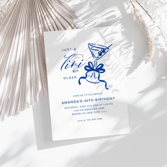 Minimalist Martini Chic Blue Birthday  Invitation (Creator Uploaded)