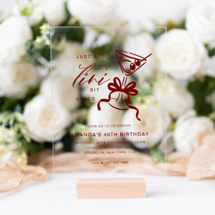 Minimalist Martini Chic Burgundy Red Birthday Acrylic Invitations