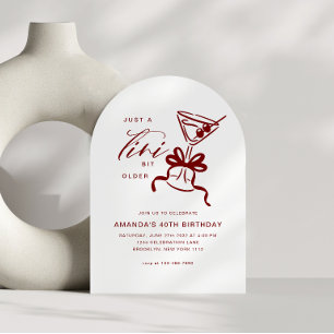 Minimalist Martini Chic Burgundy Red Birthday Arch Invitation