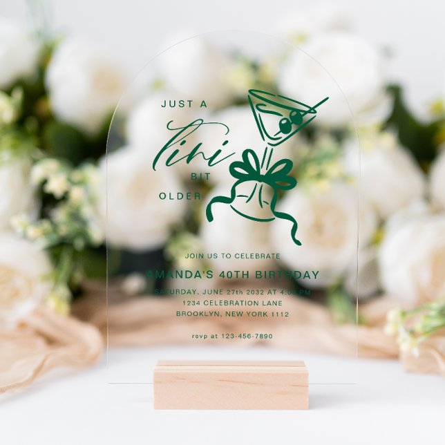 Minimalist Martini Chic Green Birthday Arch Acrylic Invitations (Creator Uploaded)