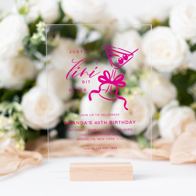 Minimalist Martini Chic Magenta Birthday  Acrylic Invitations (Creator Uploaded)