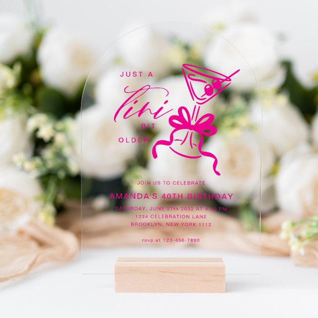 Minimalist Martini Chic Magenta Birthday Arch Acrylic Invitations (Creator Uploaded)