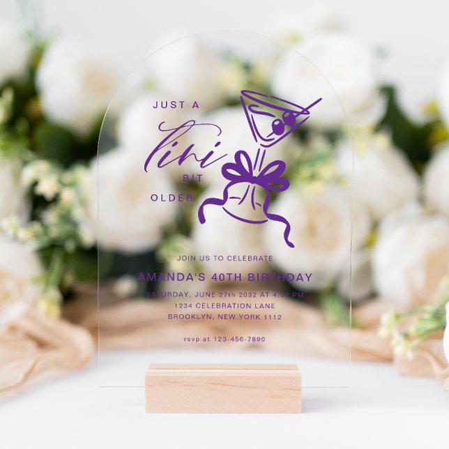 Minimalist Martini Chic Violet Birthday Arch Acrylic Invitations (Creator Uploaded)