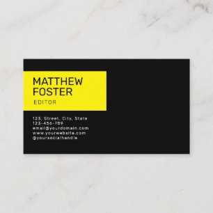 Minimalist Masculine Black Yellow Custom QR code Business Card
