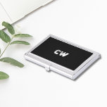 Minimalist Masculine Elegant Black White Monogram Case For Business Cards<br><div class="desc">Elegant business card holder with black background and cool fonts. Perfect for consultant,  attorney or any professional.</div>