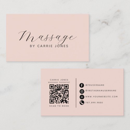 Minimalist Massage Therapist QR Code  Business Card