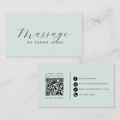 Minimalist Massage Therapist QR Code  Business Card