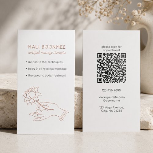 Minimalist Massage Therapist QR Code UV Foil Spot Gloss Business Cards