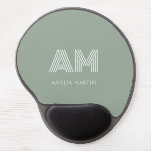 Minimalist Matcha Sage Green Monogram Gel Mouse Pad
