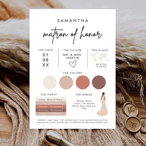 Minimalist Matron of Honor Info Palette Proposal Invitation