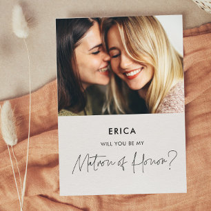 Minimalist Matron of Honor proposal photo card
