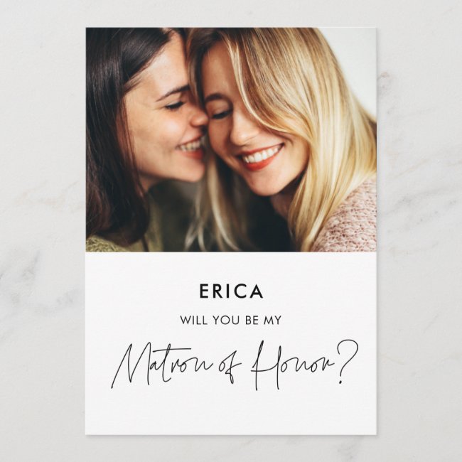 Minimalist Matron of Honor proposal photo card