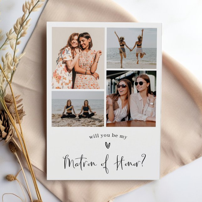 Minimalist Matron of Honor Proposal Photo Collage  Invitation (Creator Uploaded)
