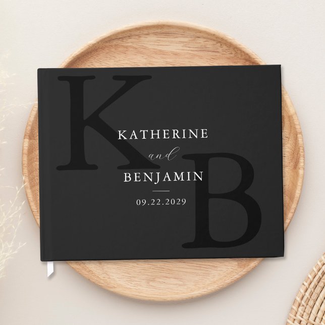 Minimalist Matte Black Monogram Modern Wedding Guest Book (Creator Uploaded)