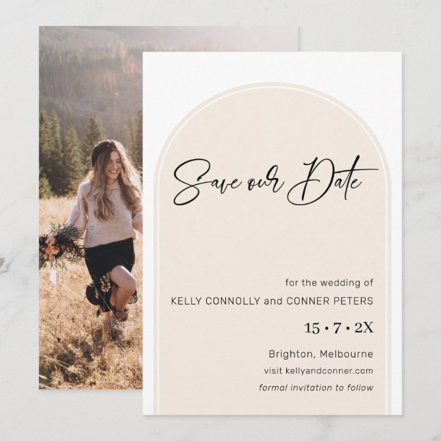 Minimalist Mauve Arch Wedding Save The Date Card (Front/Back)