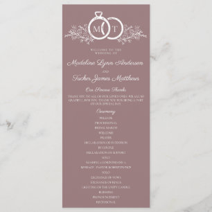 Minimalist Mauve Wedding Ring Monogram Wedding Program