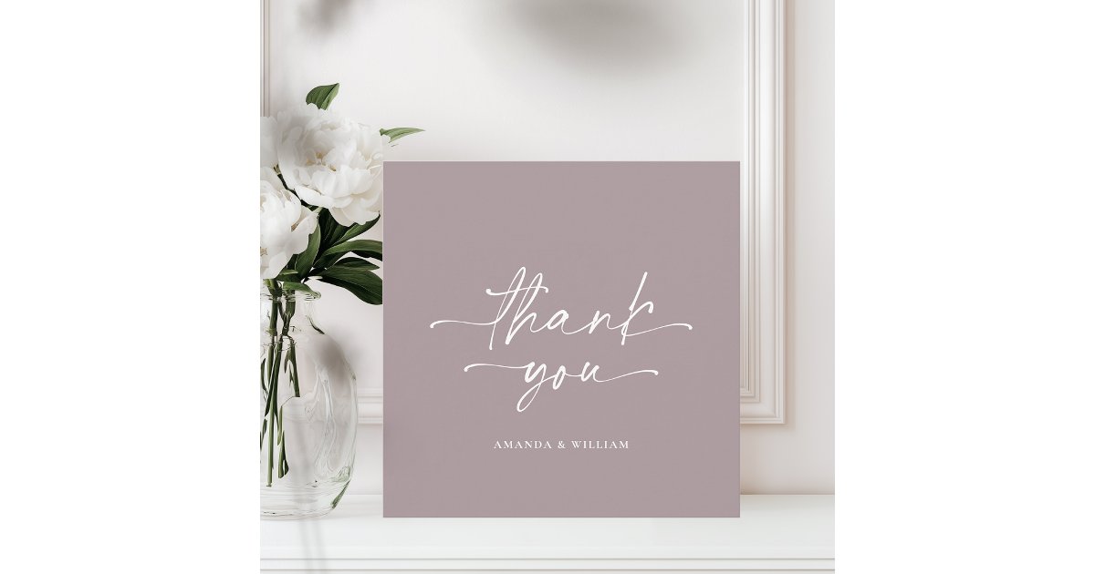 Minimalist Mauve Wedding Thank You Card | Zazzle