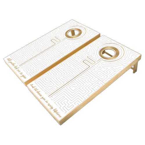 Minimalist Maze Gold Wedding Cornhole Set
