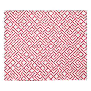Minimalist Maze Lines Red Pattern King Duvet Cover