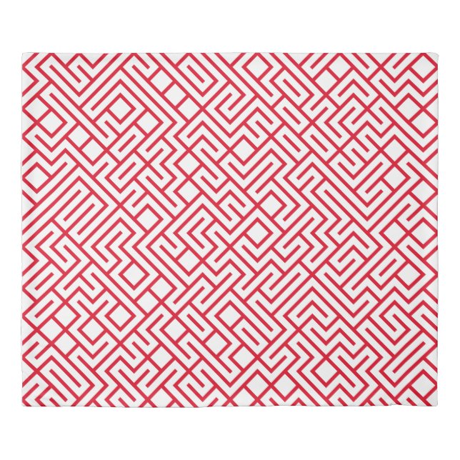 Minimalist Maze Lines Red Pattern King Duvet Cover (Front)