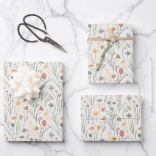 Minimalist Meadowcore Abstract Wildflowers Wrapping Paper Sheets