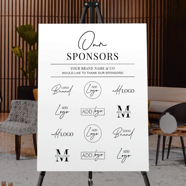 Minimalist Media Business Sponsor Logos Easel Sign (Minimalist business event sponsors logos signage - great for fundraiser, charity gala or event)