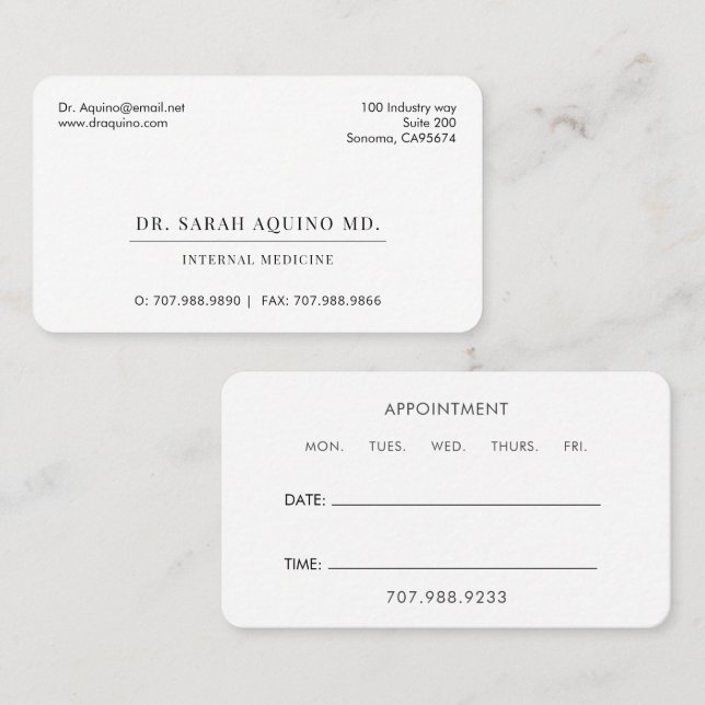 Minimalist Medical Appointment Business Card (Front/Back)