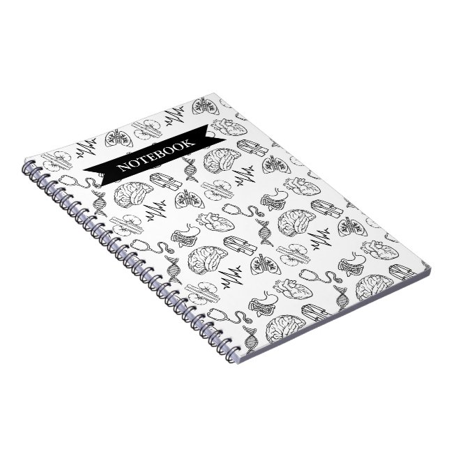 Minimalist Medical Doodles Pattern Spiral Notebook (Right Side)