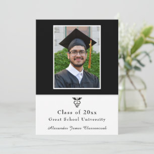 Minimalist Medical Graduate Modern Black White  Announcement