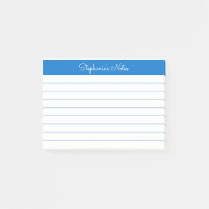 Minimalist Medium Blue Lined Personalized Post-it Notes