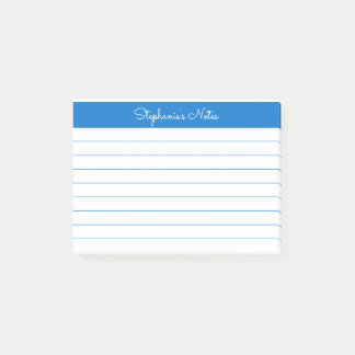Minimalist Medium Blue Lined Personalized Post-it Notes