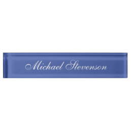 Minimalist Medium Blue Modern Plain Desk Name Plate