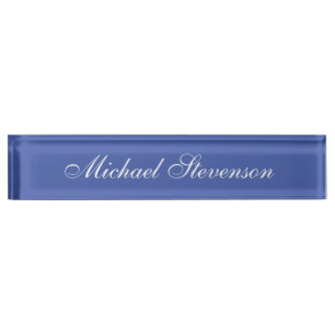 Minimalist Medium Blue Modern Plain Desk Name Plate