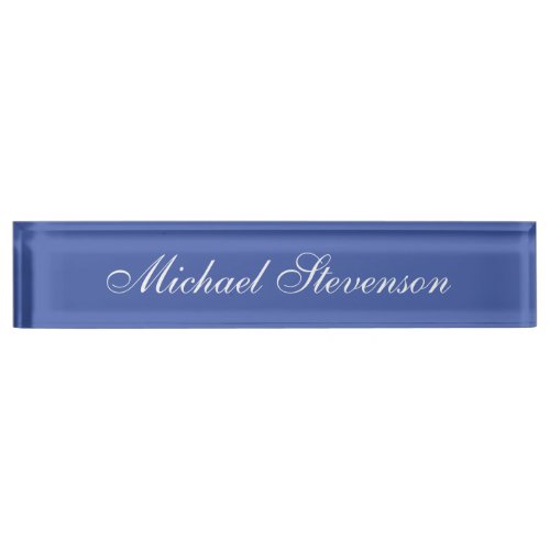 Minimalist Medium Blue Modern Plain Desk Name Plate
