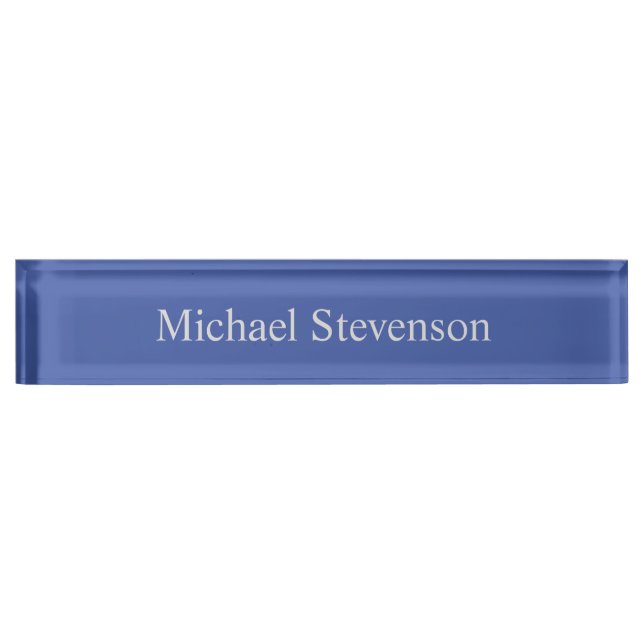 Minimalist Medium Blue Modern Plain Desk Name Plate (Front)