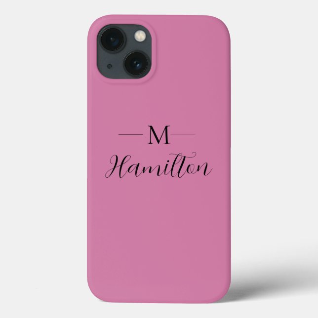 Minimalist Medium Pink Monogram iPhone Case (Back)
