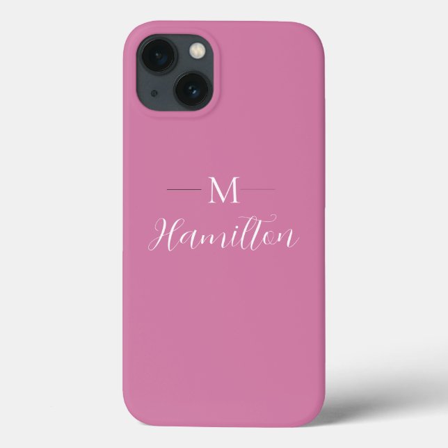 Minimalist Medium Pink Monogram iPhone Case (Back)