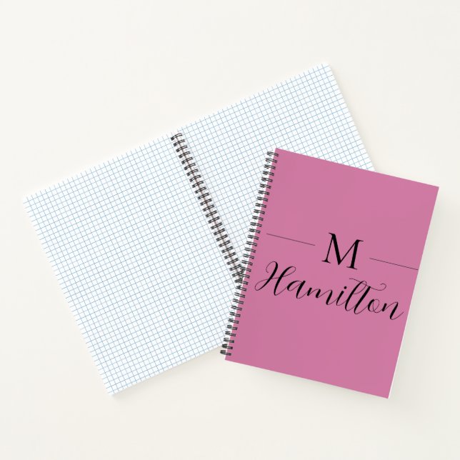 Minimalist Medium Pink Monogram with Name Grid Notebook (Inside)