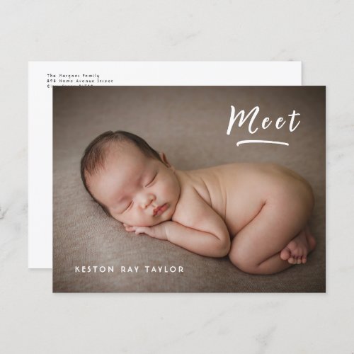 Minimalist Meet Baby Announcement Gender Neutral Postcard