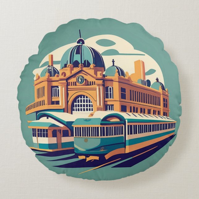 Minimalist Melbourne Australia painting souvenir Round Pillow (Front)