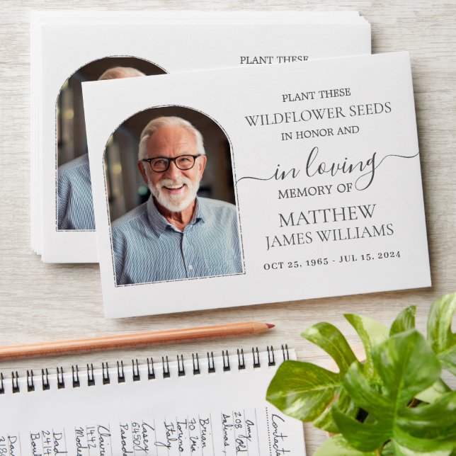 Minimalist Memorial Funeral Arch Photo Seed Packet Envelope (Stacked)