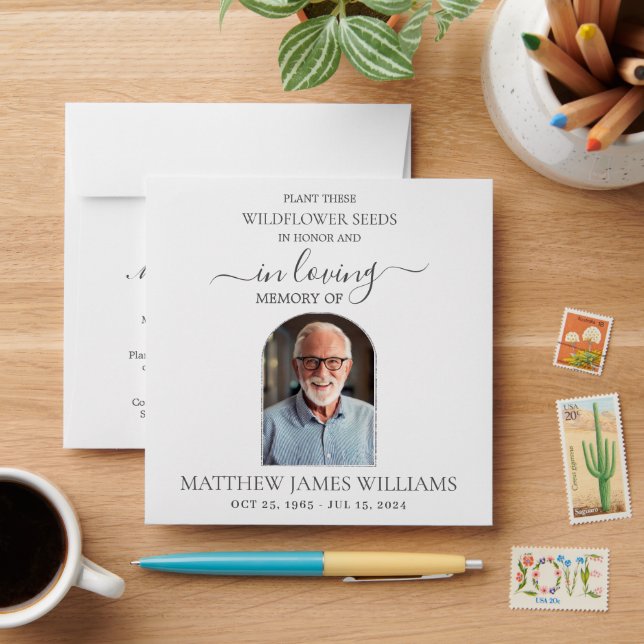 Minimalist Memorial Funeral Photograph Seed Packet Envelope (Desk)